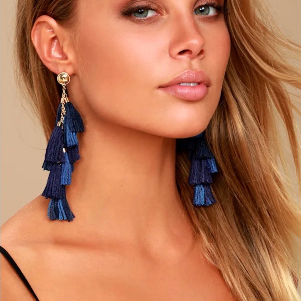 Gold & Navy Tassel Earrings | Ettika Time to Tassel Statement